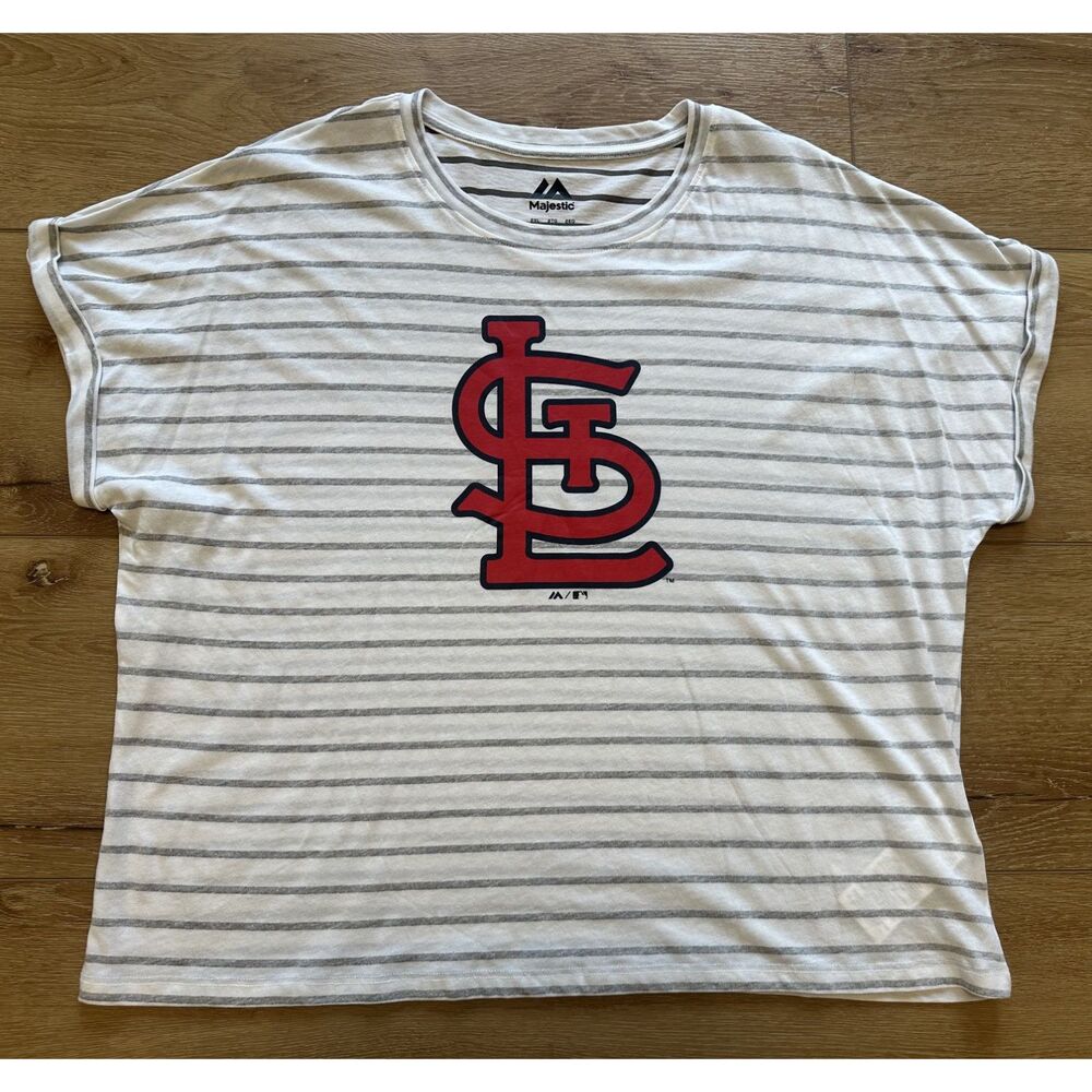Women's St. Louis Cardinals Majestic Shirt XXL Striped Baseball MLB Tee